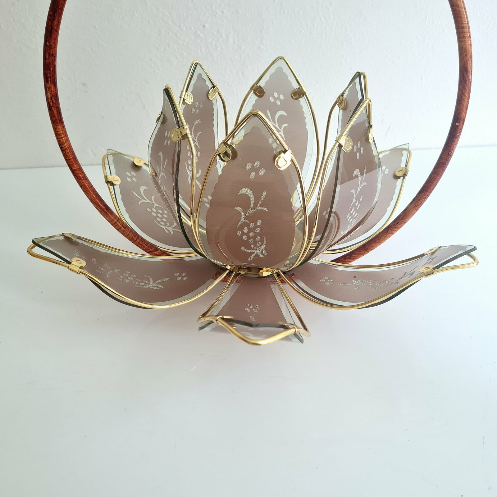 Vintage Hollywood Regency Hanglamp – Gegraveerd Glas Met Bloemmotief – Anthony California Lamp, Jaren 80 photo vinterior