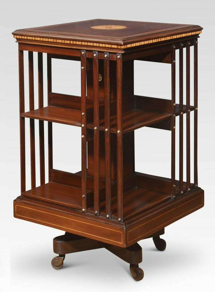Pair Of Mahogany Inlaid Revolving Bookcases By Maple And Co photo furniture