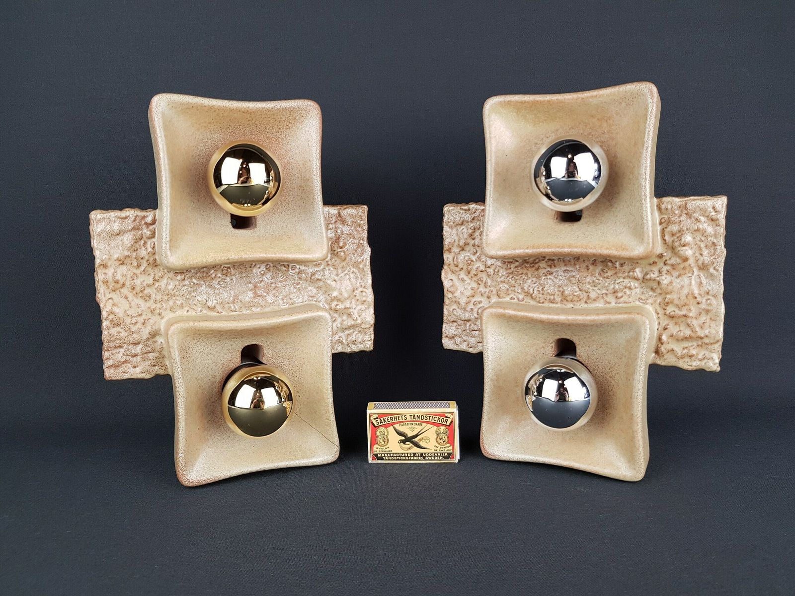 Set Of 2 Vintage Traudel Brunquell Beige Wall Lamps West German Pottery 1970s photo furniture
