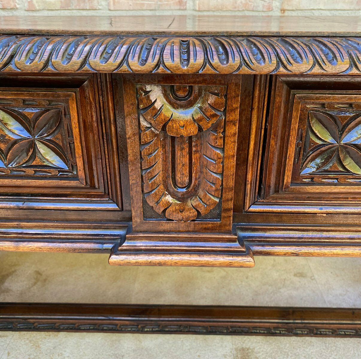 Furniture 19th Century Spanish Walnut Desk With Two Drawers & Strong Legs, 1890s photo
