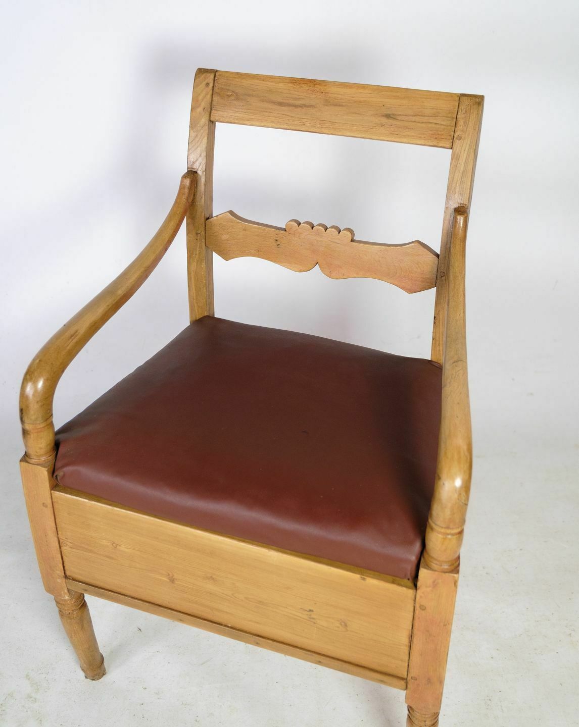Armchair In Pine & Brown Leather From 1840s photo furniture