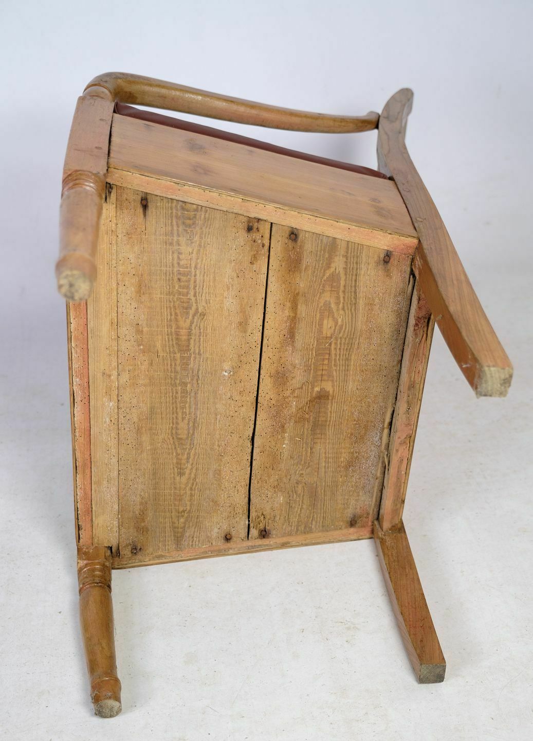 photo for sale Armchair In Pine & Brown Leather From 1840s