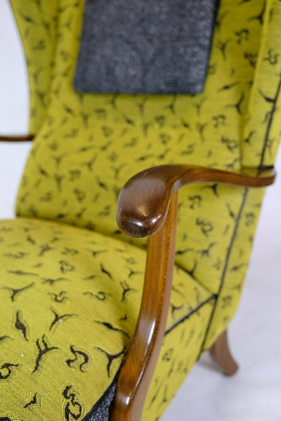 Armchair Danish Carpenter In Polished Wood & Patterned Fabric From 1940s photo for sale