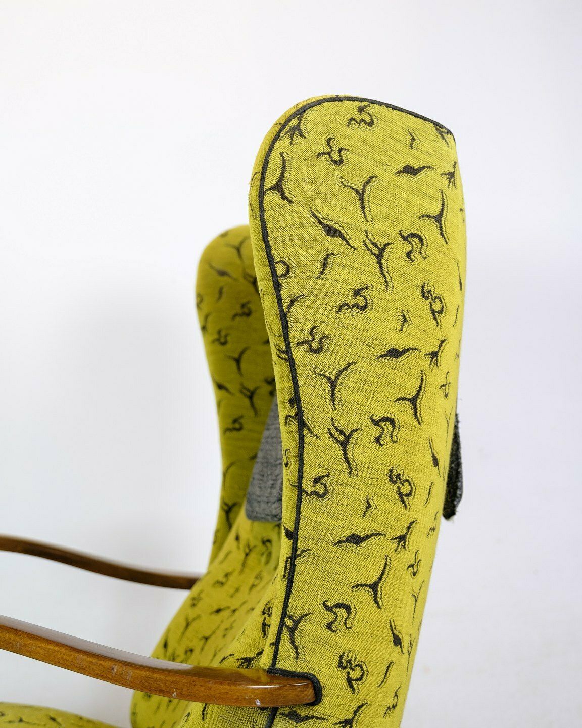 Armchair Danish Carpenter In Polished Wood & Patterned Fabric From 1940s photo vinterior