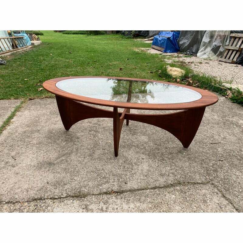 photo for sale Vintage Astro Oval Teak Coffee Table With Glass Top By Victor Wilkins For G Plan, 1960
