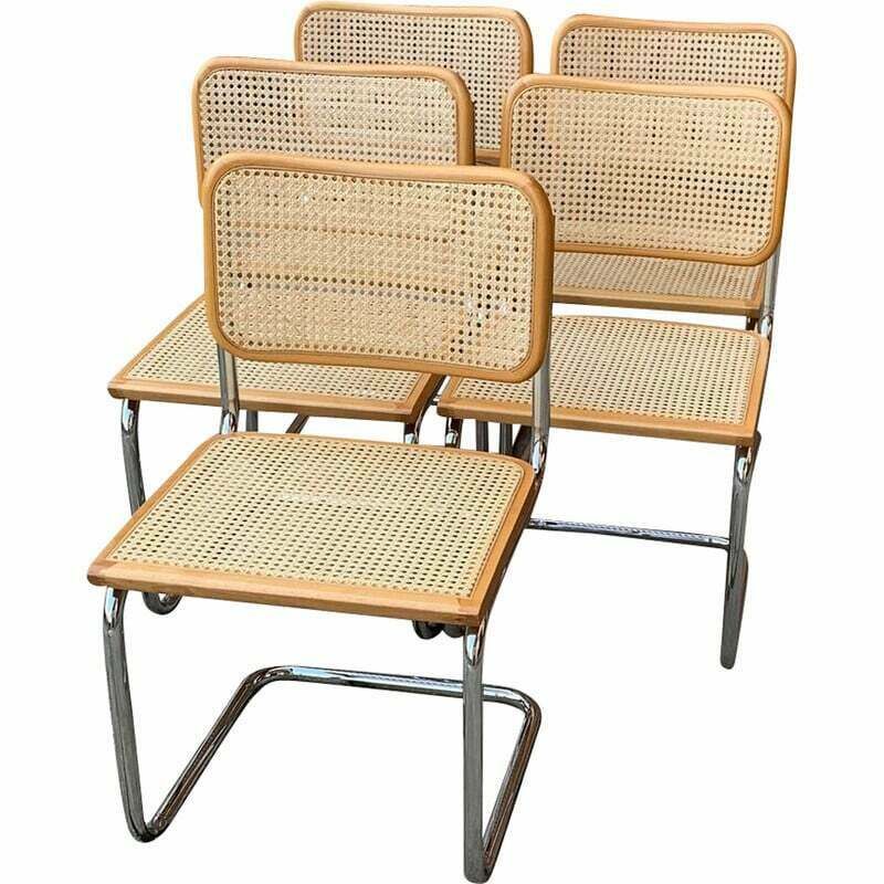 Set Of 5 Mid Century Italian B32 Cesca Chairs By Marcel Breuer, 1970s