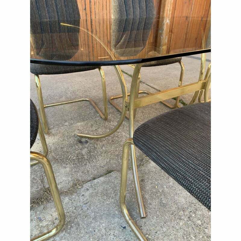 Vintage Italian Dining Set In Brass And Glass, 1970s photo furniture