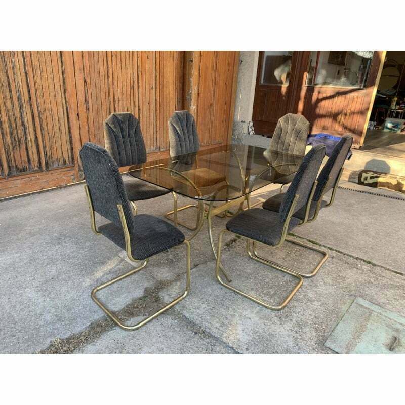 Vintage Italian Dining Set In Brass And Glass, 1970s photo buy
