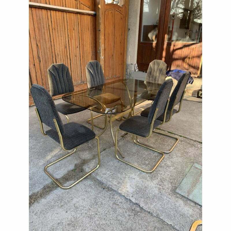 Vintage Italian Dining Set In Brass And Glass, 1970s photo vintage