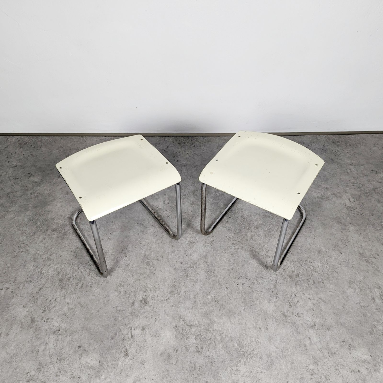 1390.0 Pair Of Cantilever Tubular Steel Bauhaus Stools By Mart Stam photo