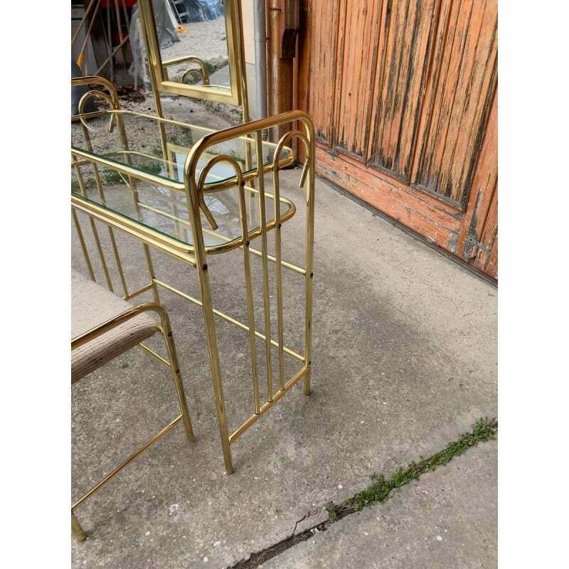 Vintage Dressing Table In Brass With Stool, 1950s photo for sale