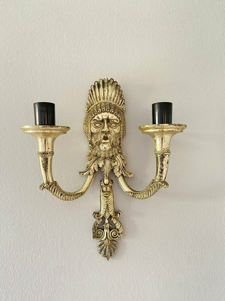 Silver Plated Alloy Greek Tragedy Wall Lamps, Set Of 2 photo for sale