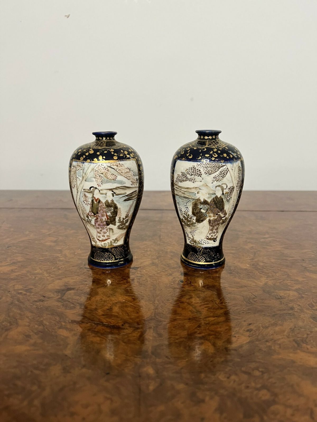 Fantastic Quality Pair Of Small Antique Japanese Satsuma Vases photo Home Decor