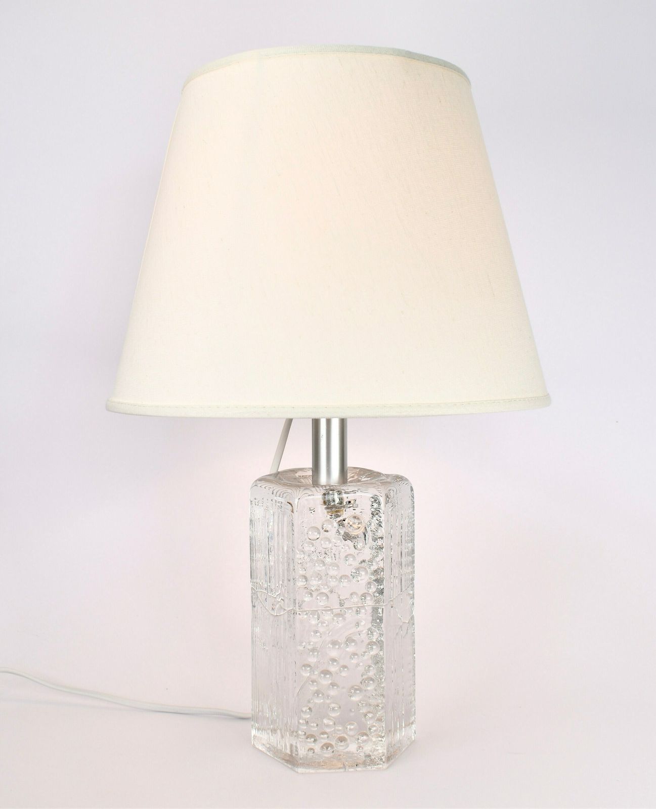Mid Century Solid Crystal Structured Table Lamp By Willem Heesen For Royal Leerdam | Accent Light Ice Glass | Modernist Modern Vintage photo for sale