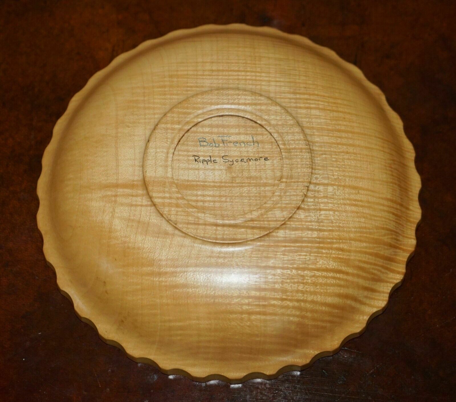 Home Decor Hand Made Vintage Ripple Sycamore Fruit Bowl Signed To The Base Bob French photo
