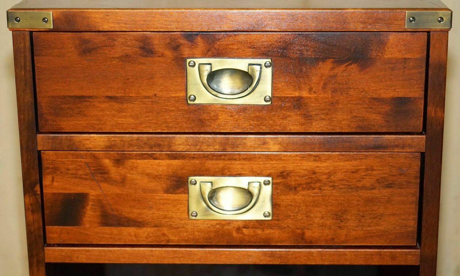 Pair Of Miliary Campaign Side End Lamp Wine Bedside Table Chests With Drawers photo buy