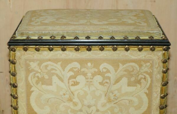 Antique French Circa 1880 Original Embroidered Upholstery Floral Linen Trunk photo Furniture