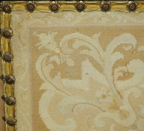 Antique French Circa 1880 Original Embroidered Upholstery Floral Linen Trunk photo vintage