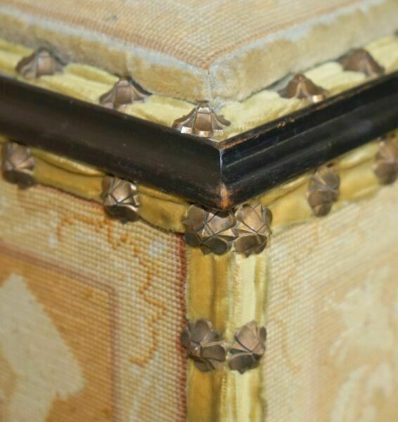 photo for sale Antique French Circa 1880 Original Embroidered Upholstery Floral Linen Trunk