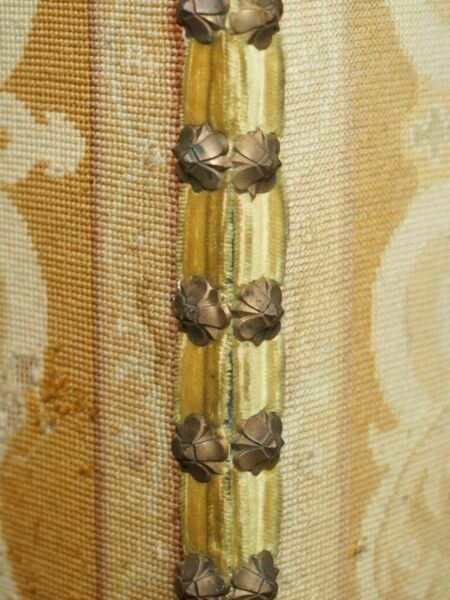 Furniture Antique French Circa 1880 Original Embroidered Upholstery Floral Linen Trunk photo