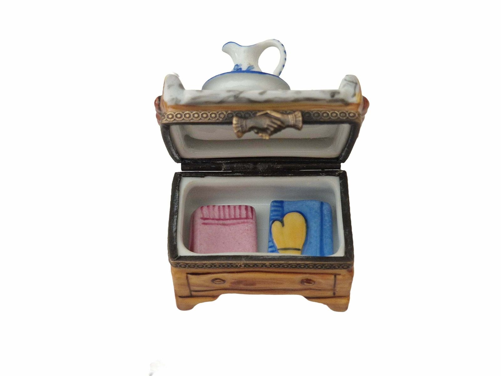 Limoges Miniature Wash Cabinet Pill Box, Hand Painted Collectible French Porcelain Trinket Box photo vinterior