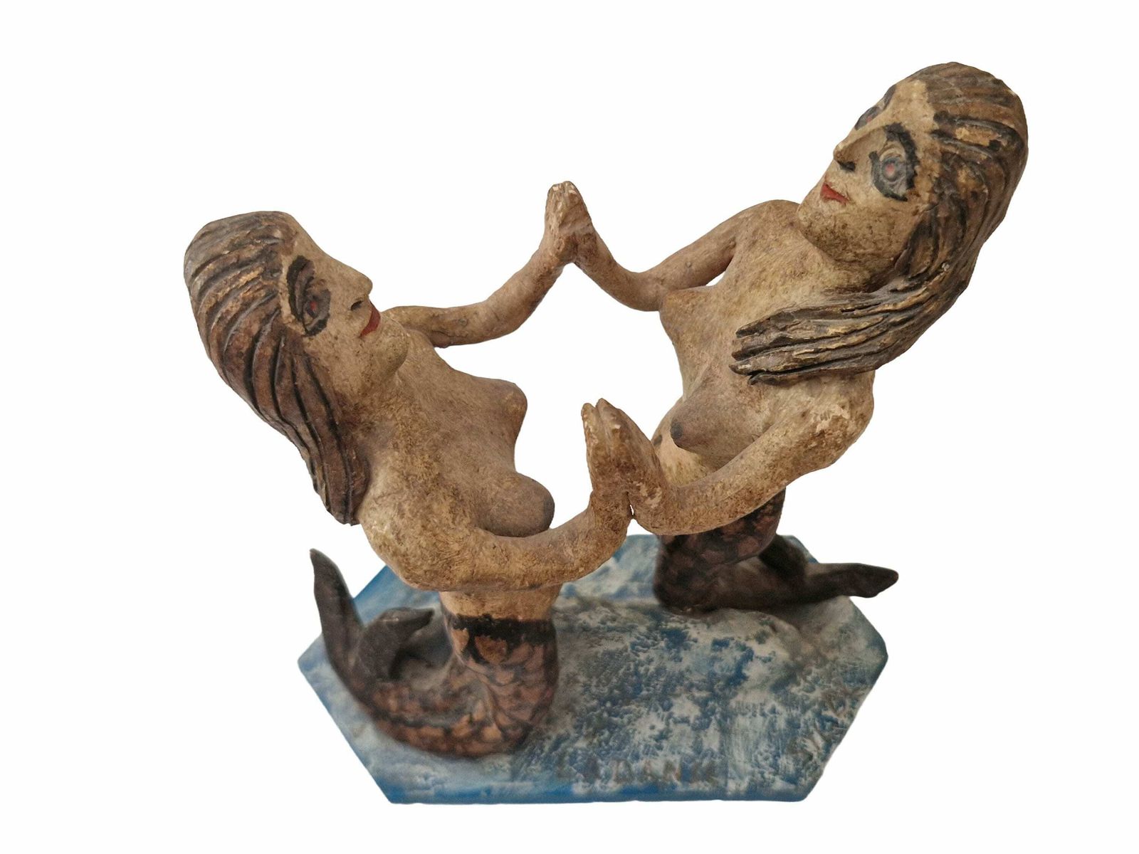 Mid Century Pottery Mermaid Figurine, Vintage French Coastal And Nautical Home Decor photo vinterior