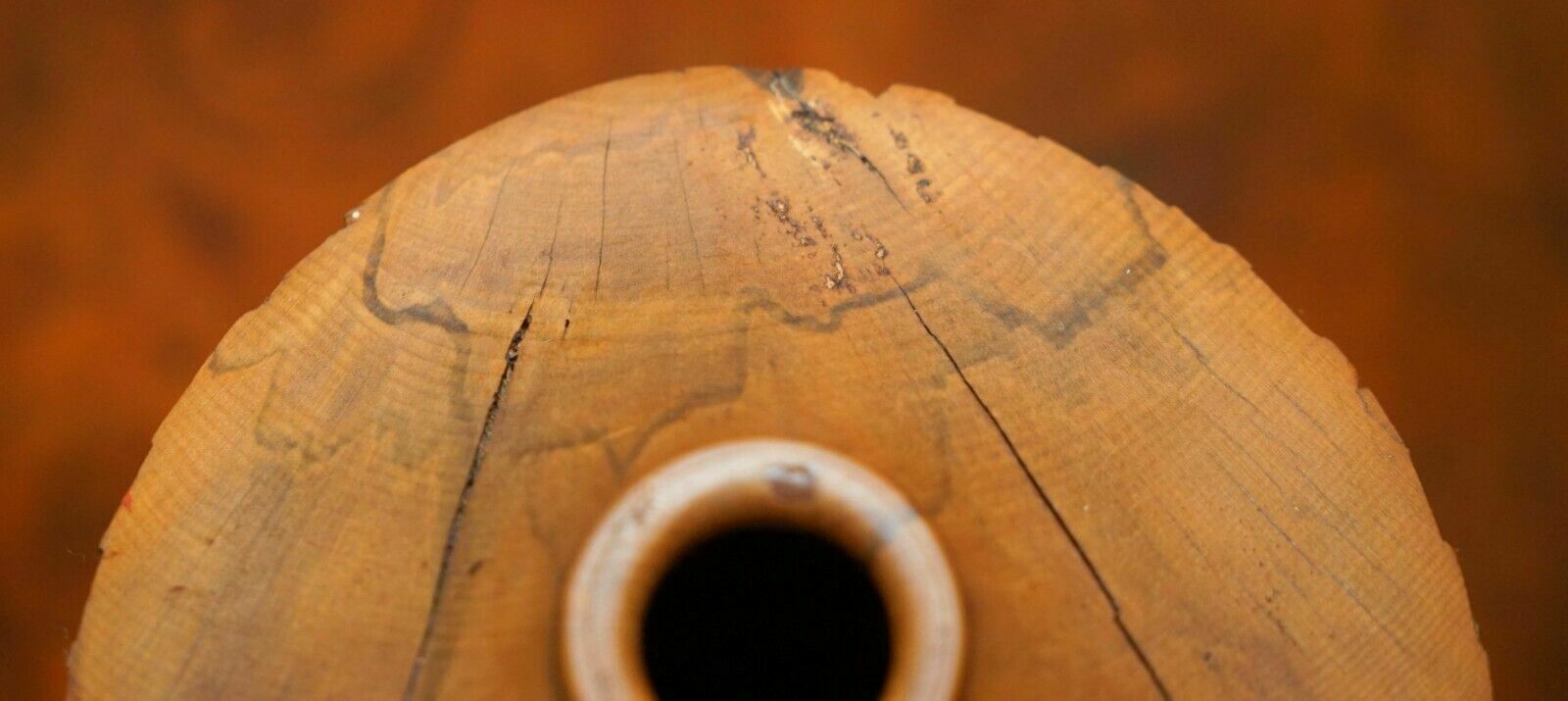 Home Decor Large Ornately Hand Carved Wooden Vase Makers Signature To The Base photo