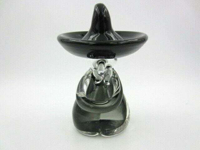 Murano Smokey Grey Art Glass Figurine Oball Chinese Mexican Man Sculpture