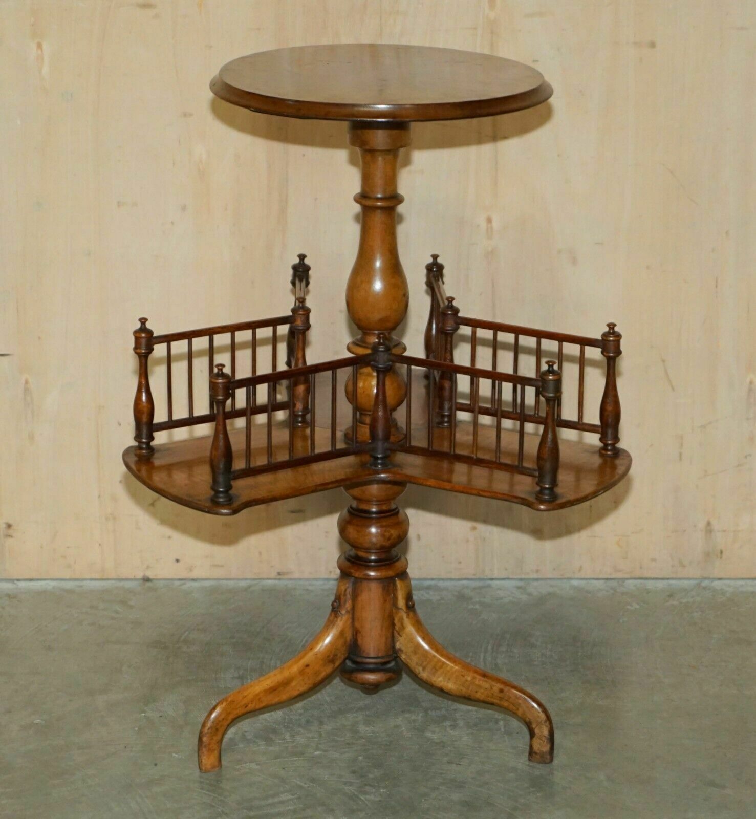 Antique Restored Victorian Burr Walnut Library Revolving Book Table Bookcase photo for sale