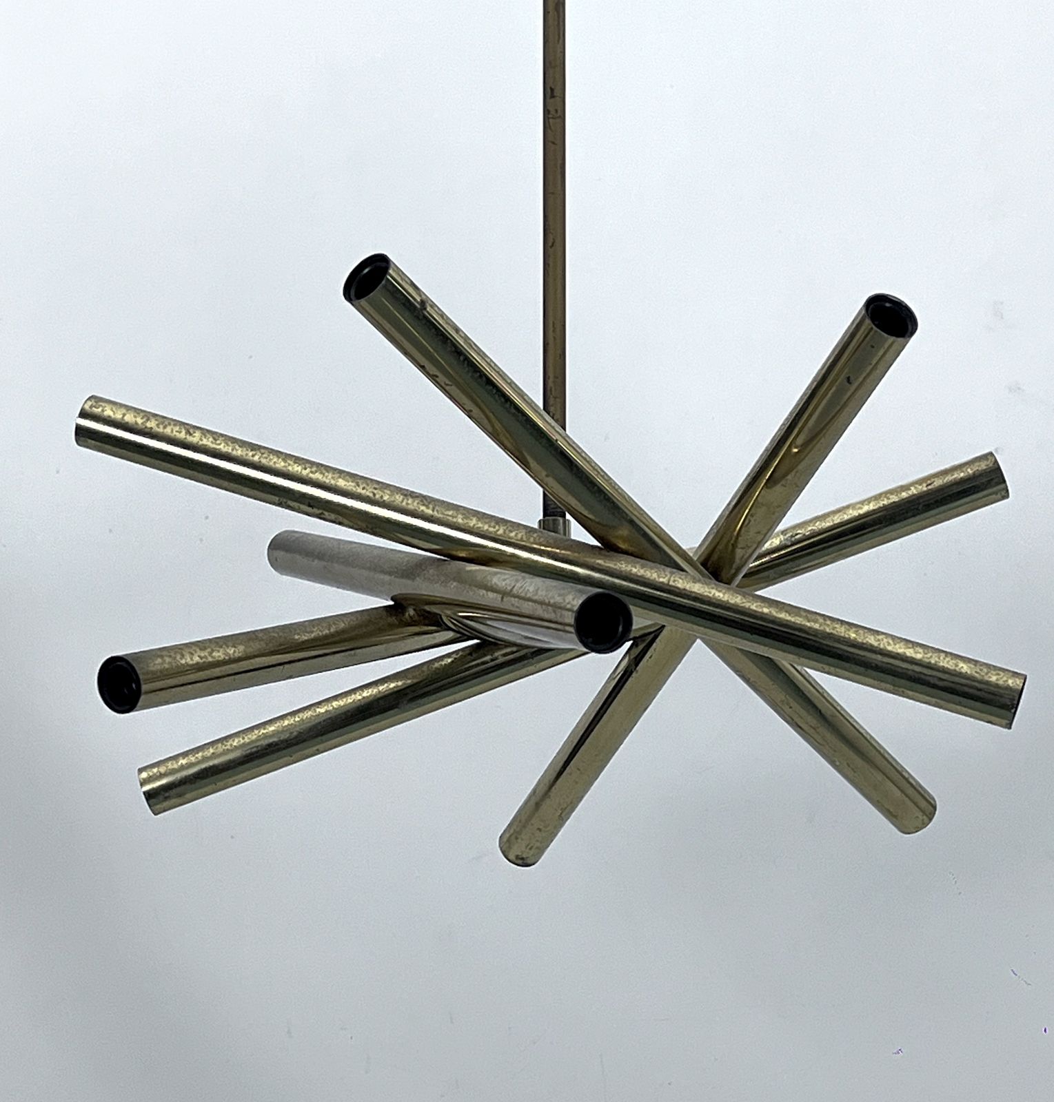 Mid Century Modern 12 Lights Brass Chandelier By Stilnovo. Italy 1960s photo furniture