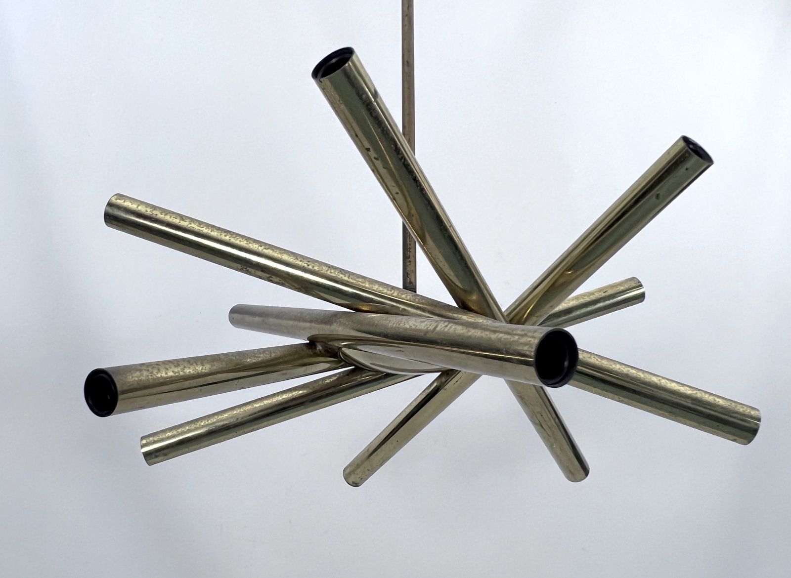 Mid Century Modern 12 Lights Brass Chandelier By Stilnovo. Italy 1960s photo vinterior