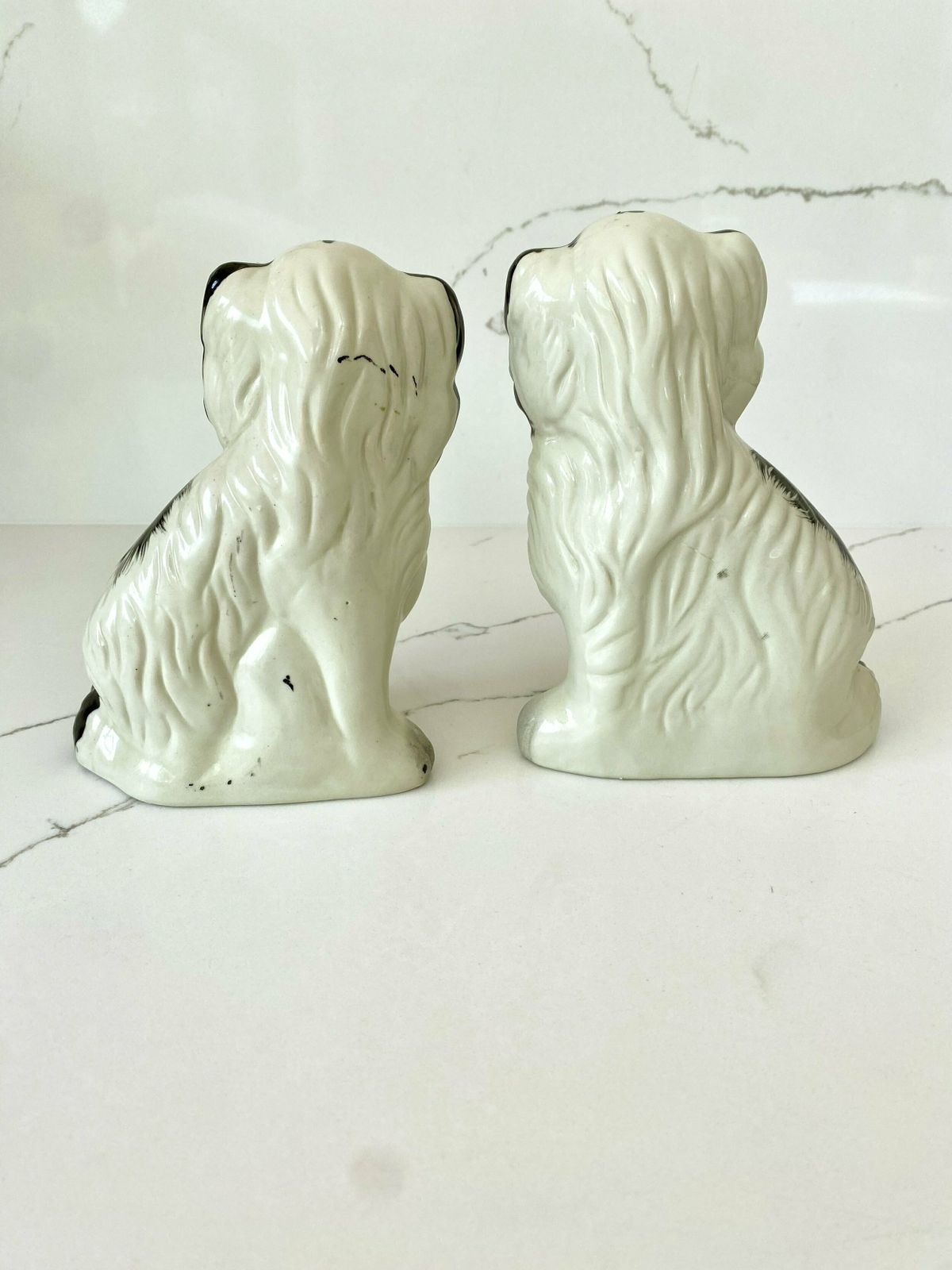 Pair Of Antique Pottery Mantle Dogs With Baskets Of Flowers photo 259.0