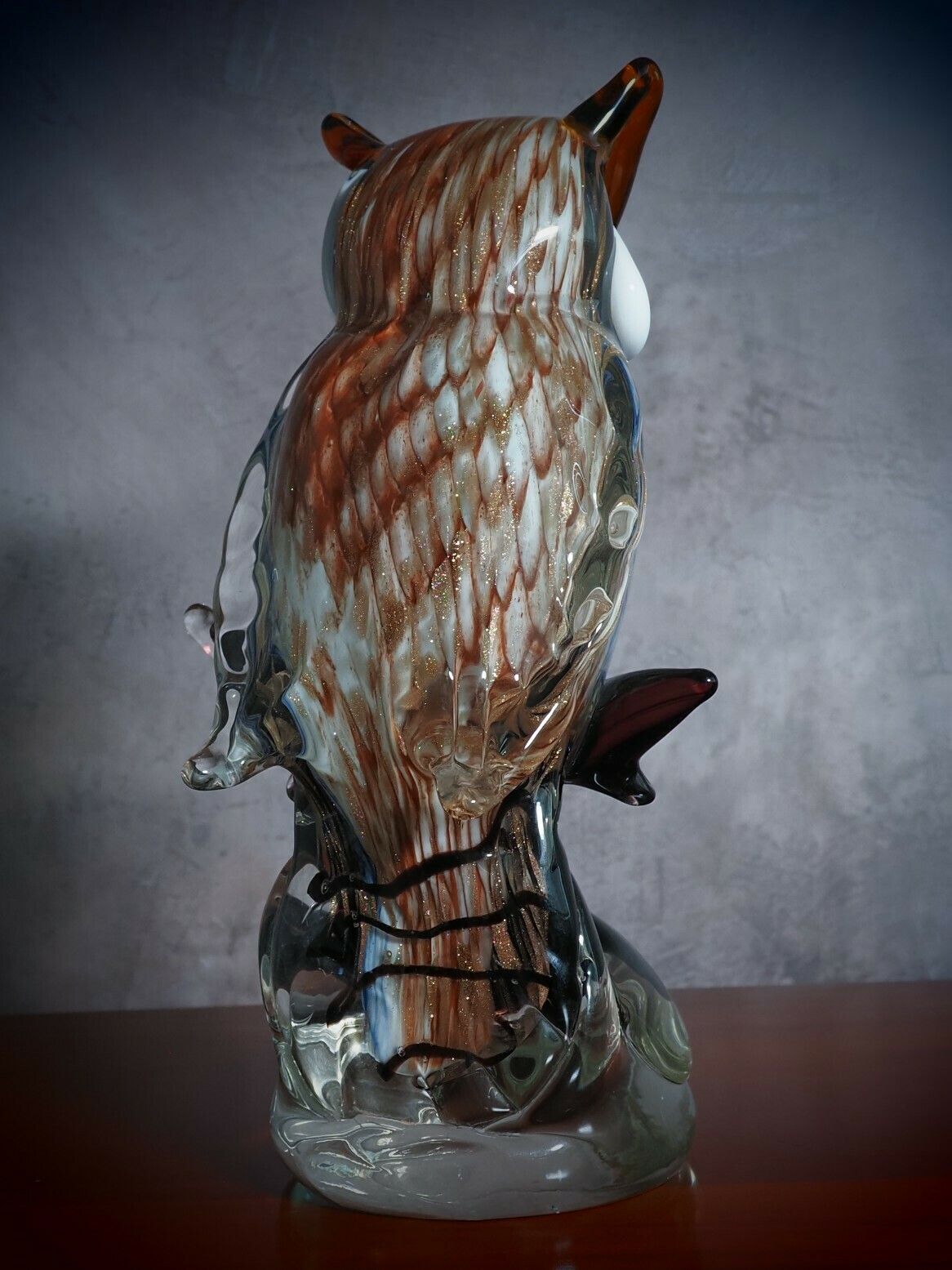Murano Style Owl On Branch Glass Figurine, Night Bird Glass Sculpture, Italian Style Home Decor, Ideal Gift For Collectors photo buy