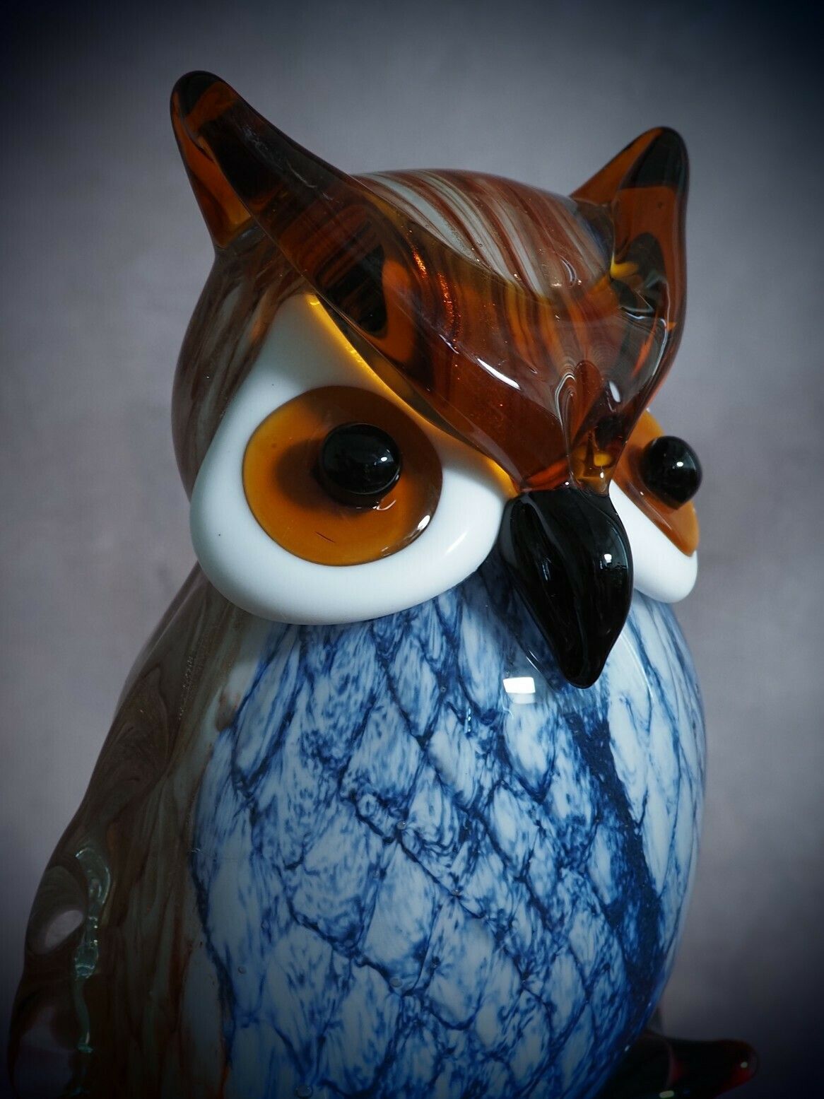 photo furniture Murano Style Owl On Branch Glass Figurine, Night Bird Glass Sculpture, Italian Style Home Decor, Ideal Gift For Collectors