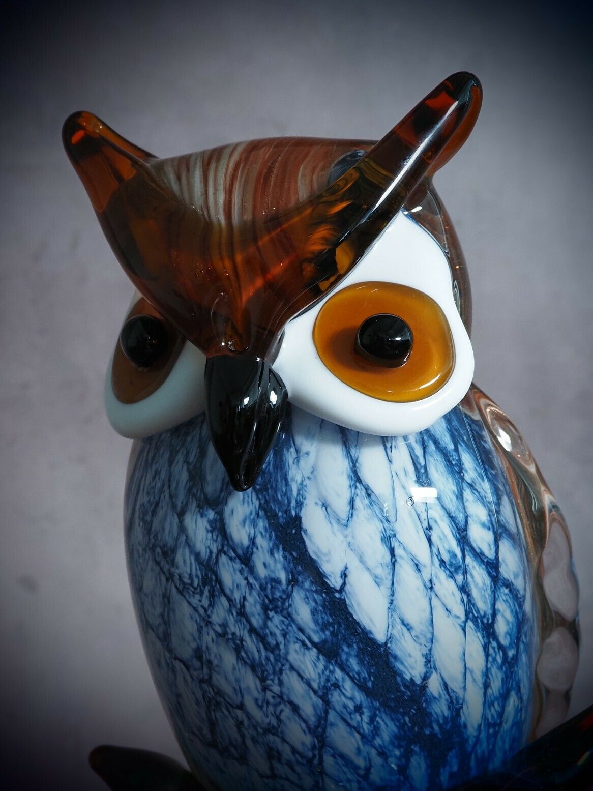 photo for sale Murano Style Owl On Branch Glass Figurine, Night Bird Glass Sculpture, Italian Style Home Decor, Ideal Gift For Collectors