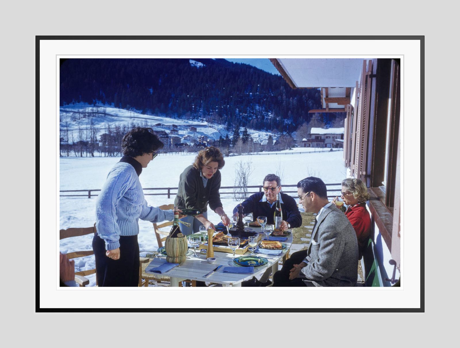 Pizza In The Snow By Toni Frissell Archival Pigment Print Oversize Framed In Black