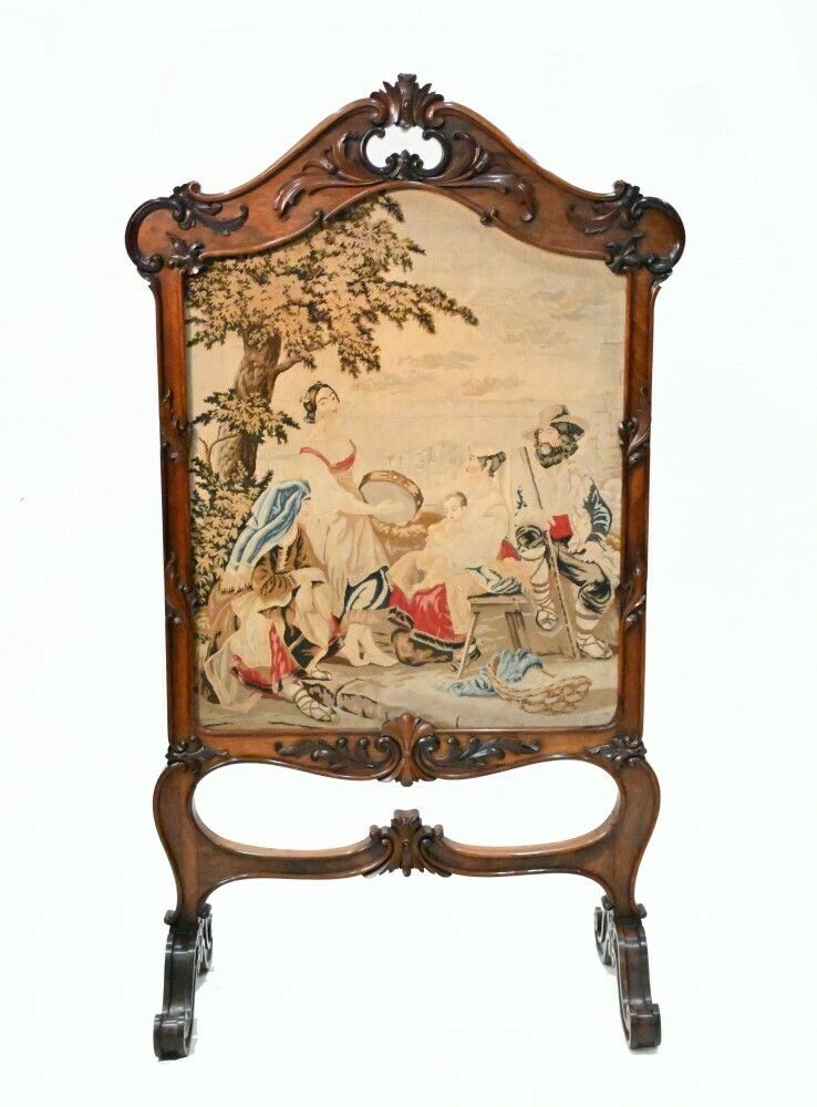 Victorian Tapestry Screen Needlepoint Hand Woven 1840 Pastoral