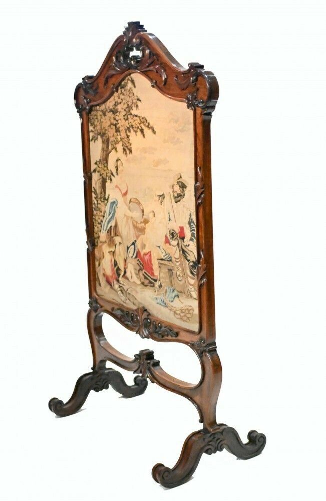 Victorian Tapestry Screen Needlepoint Hand Woven 1840 Pastoral photo 1450.0