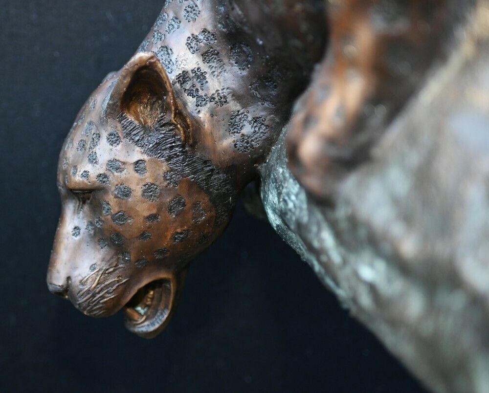 Art Large Bronze Panther Statue Garden Cat Sculpture photo