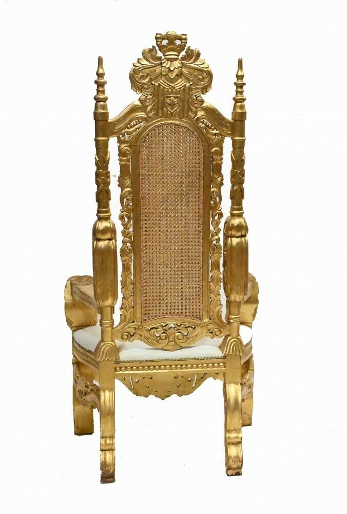 Pair Gilt Thrones Arm Chairs Hand Carved Lions Heads photo vinterior