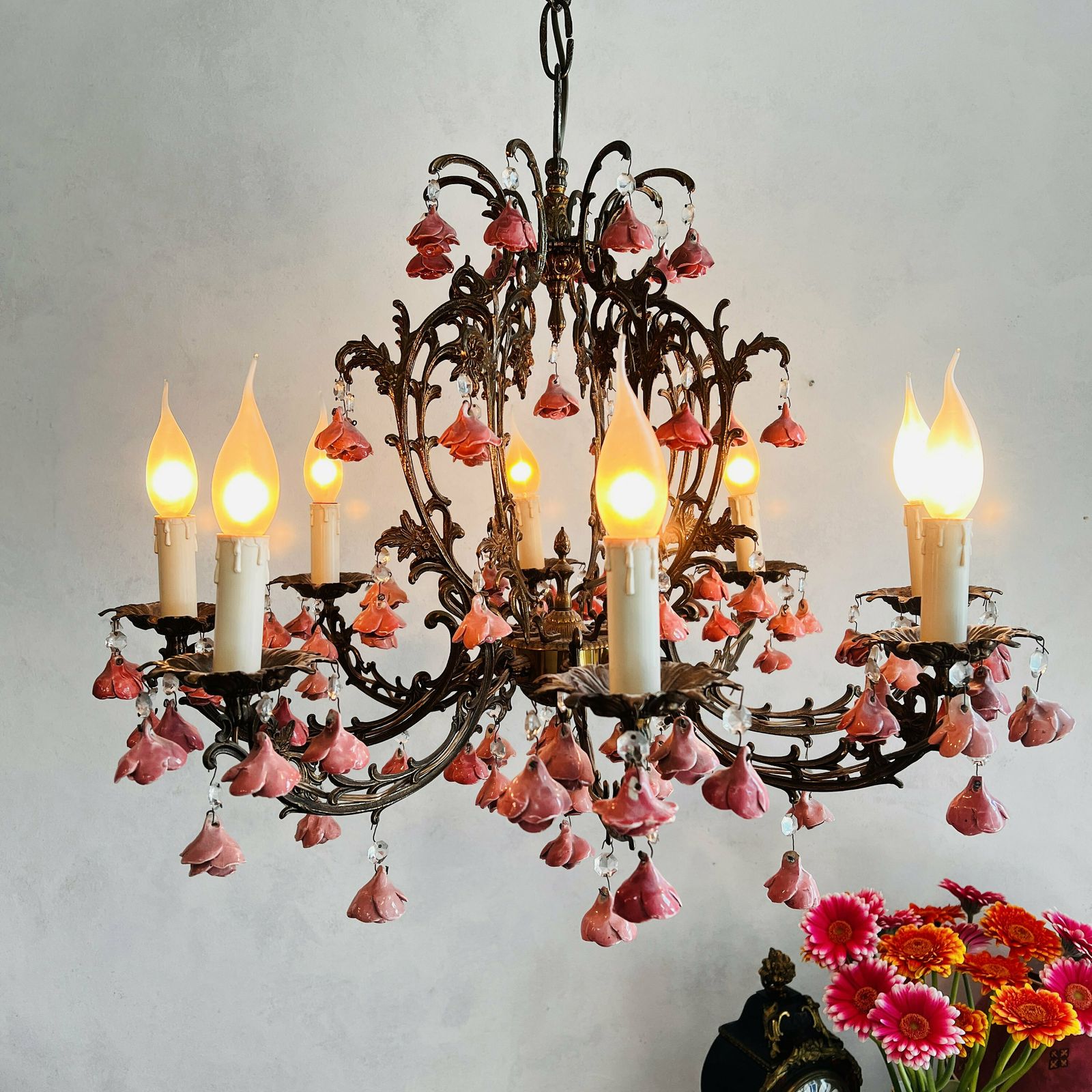 Vintage Floral Chandelier   Stunning Eight Arm Chandelier With Vintage Charm And Beautiful Pink Roses, Ideal For Home Lighting photo 2038.0