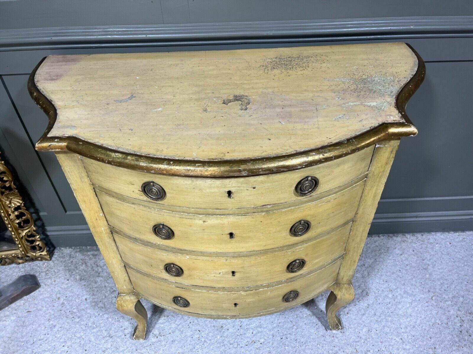 Antique Painted Chest Of Drawers Italian Origin Gilded Banding Late 1890’s photo Furniture