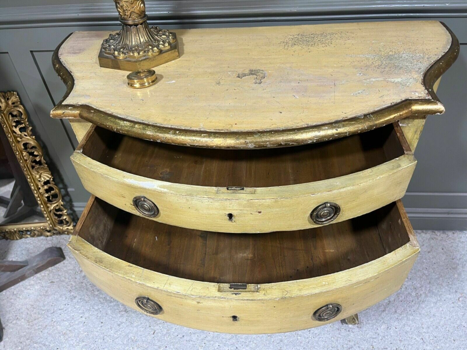 photo for sale Antique Painted Chest Of Drawers Italian Origin Gilded Banding Late 1890’s
