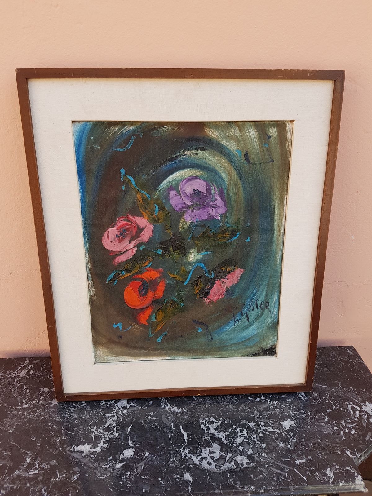 Flower Bouquet   Oil On Canvas Painting photo vintage