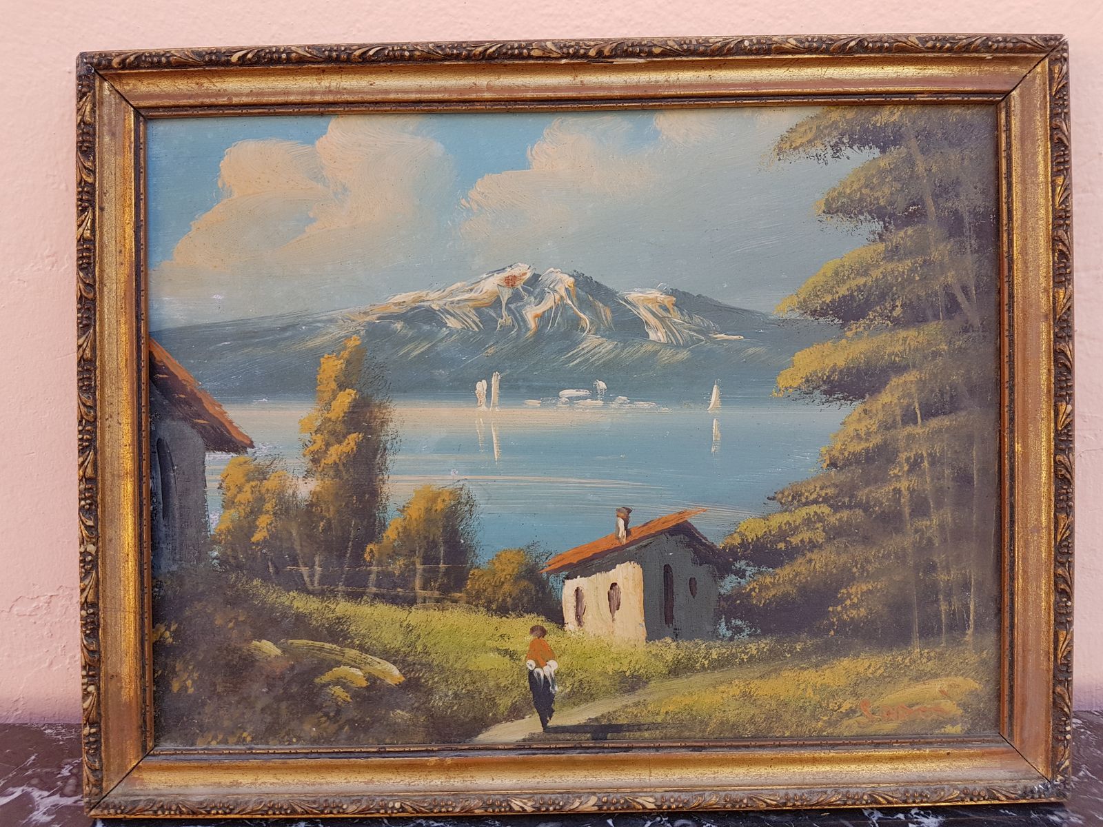 Beautiful Painting   Lake In The Woods   Oil On Canvas photo for sale