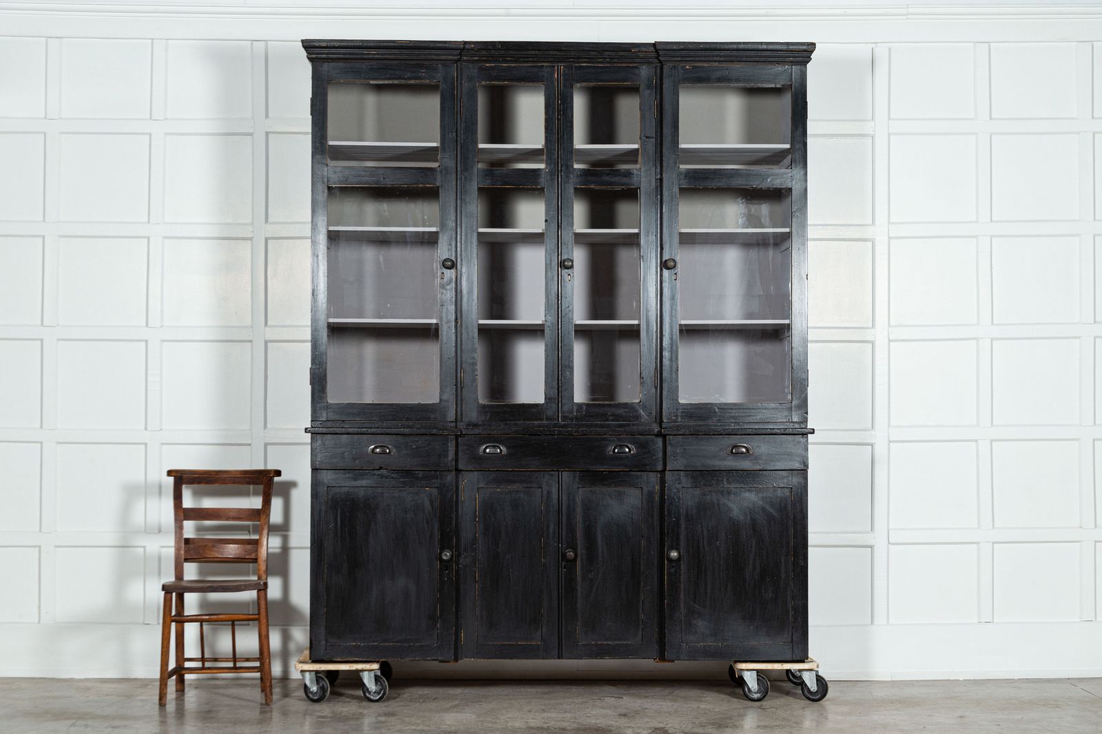 19thc English Pine Breakfront Housekeepers Cabinet photo for sale