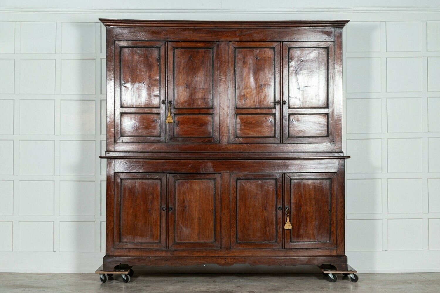 Large 19thc George III English Oak And Fruitwood Housekeepers Cupboard