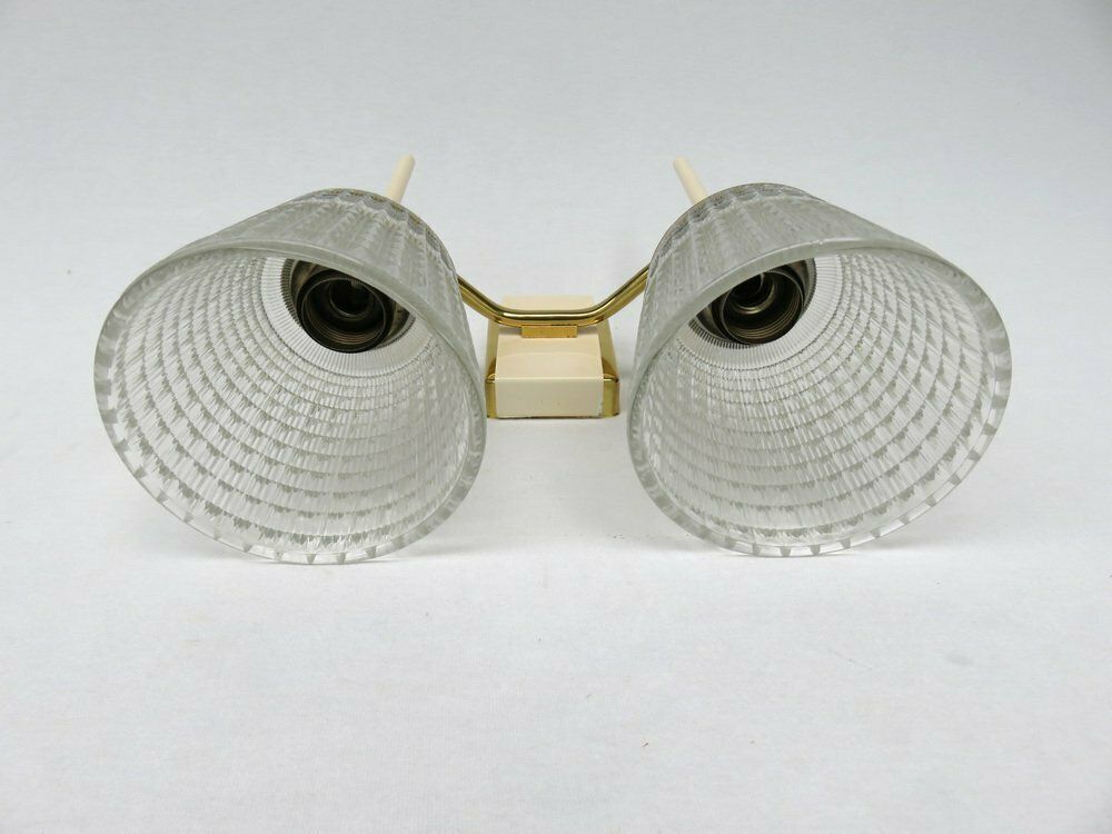 Elegant Wall Lights Torches, 50s, Brass, Beige, Glass, 1950s, Set Of 2 photo vinterior