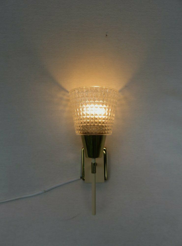 Elegant Wall Lights Torches, 50s, Brass, Beige, Glass, 1950s, Set Of 2 photo vintage