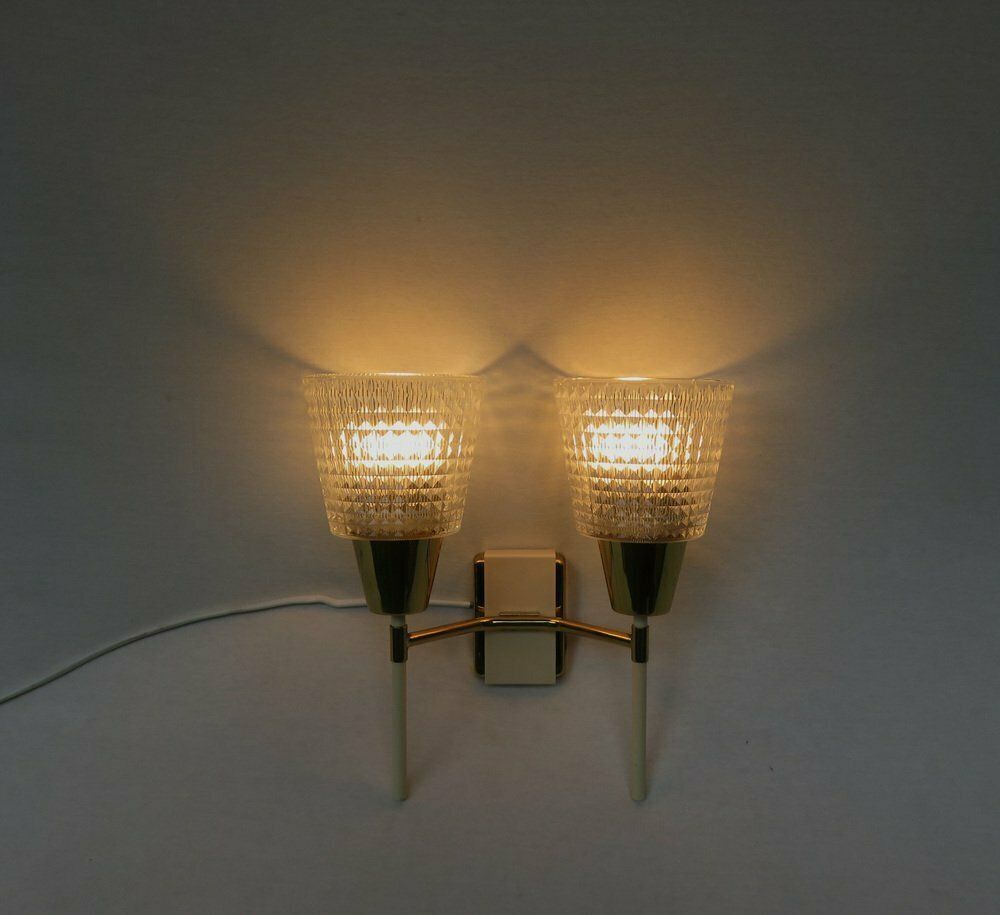 Lighting Elegant Wall Lights Torches, 50s, Brass, Beige, Glass, 1950s, Set Of 2 photo